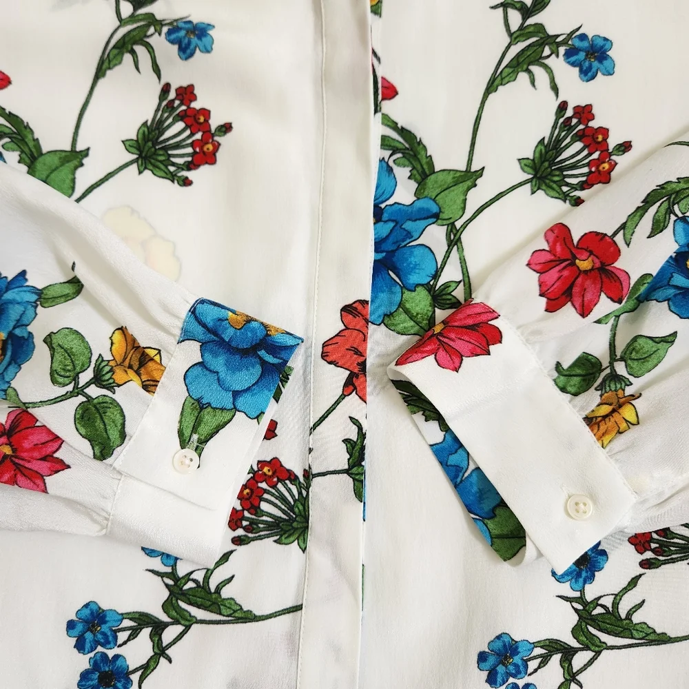 Joie Yaritza B Floral-Print Silk Georgette buttom down Top Size Small